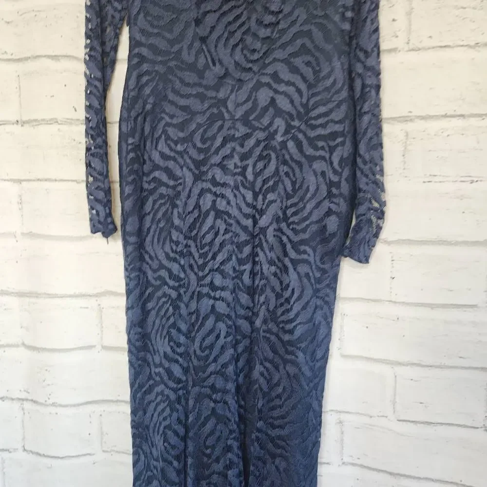 Monique Lhuillier Lined Lace Silk Gown Dress Navy Size 10